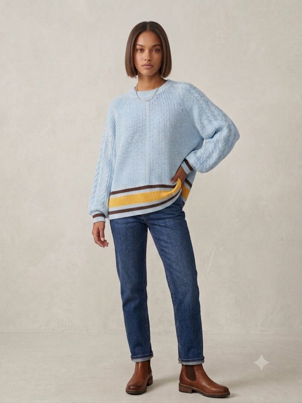 Anthropologie Cable Knit Balloon Sleeves Crewneck Sweater. Size L. Ret. $138